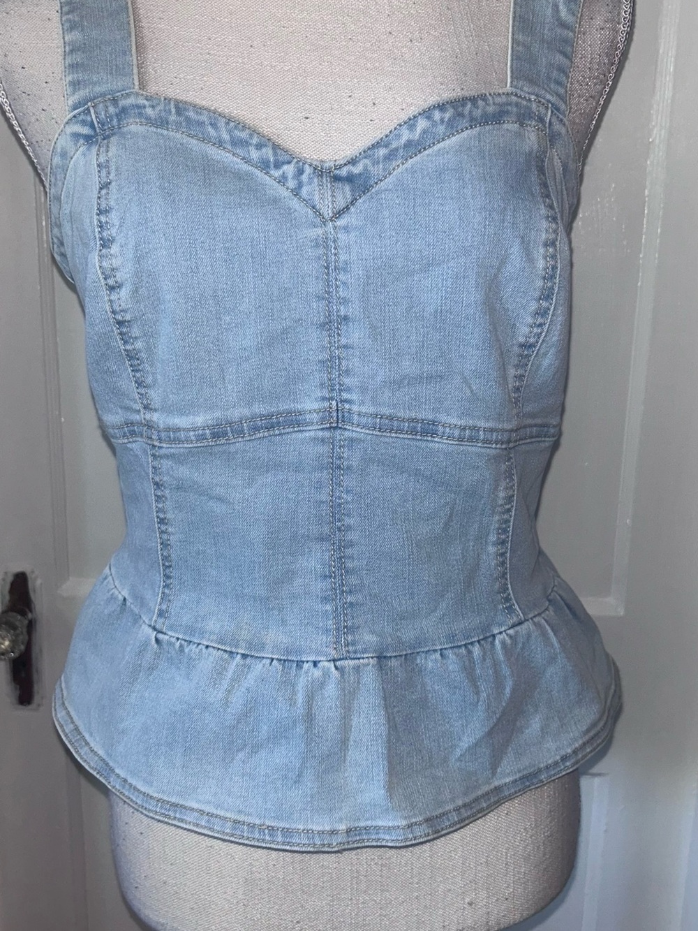 Light Wash Denim Peplum Bustier Top size medium by Jessica Simpson